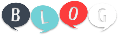 Das Bannerbild für die Blog-Sektion. Die Buchstaben, welche das Wort "Blog" bilden, sind jeweils in farblich unterschiedlichen Sprachblasen integriert.